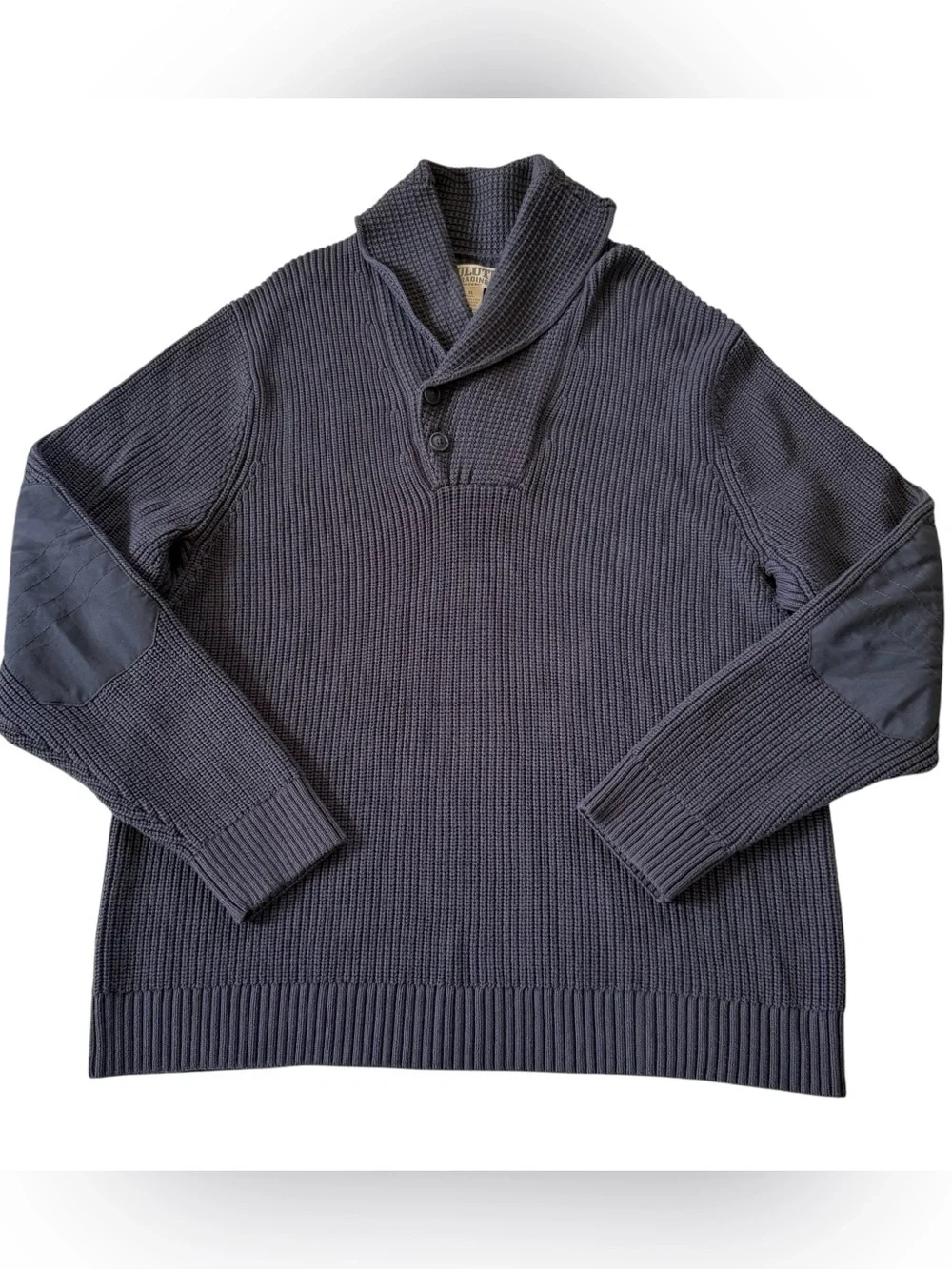 Duluth Trading Co Mens XL Charcoal Gray Ribbed Shawl Collar Knit Sweater